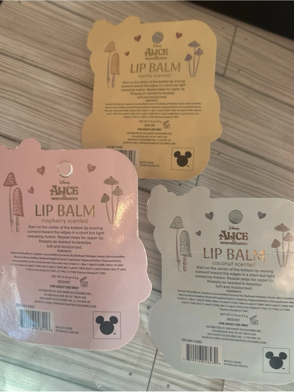 Disney Alice in Wonderland Mushroom Lip Balm Set of 3 - Pink, Yellow, Blue